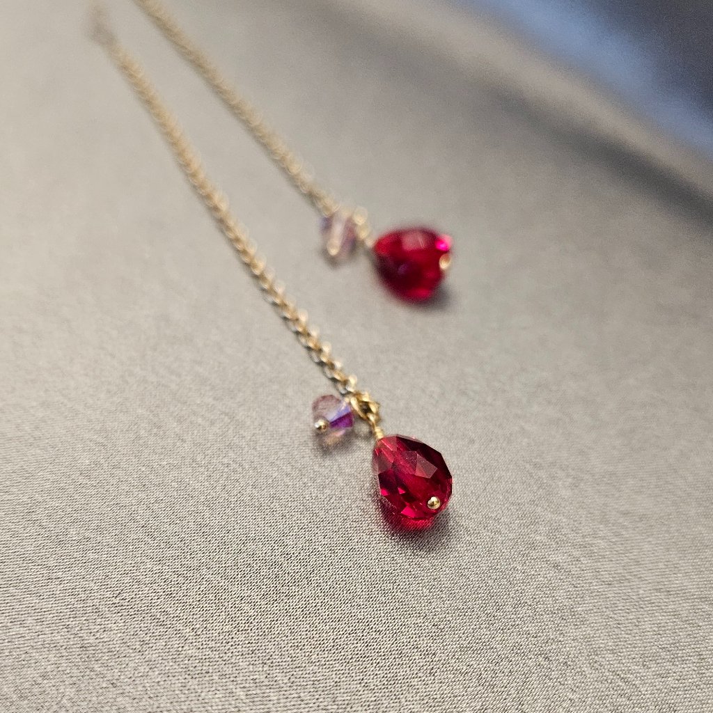 Dainty Red Crystal Teardrop Thread Earrings